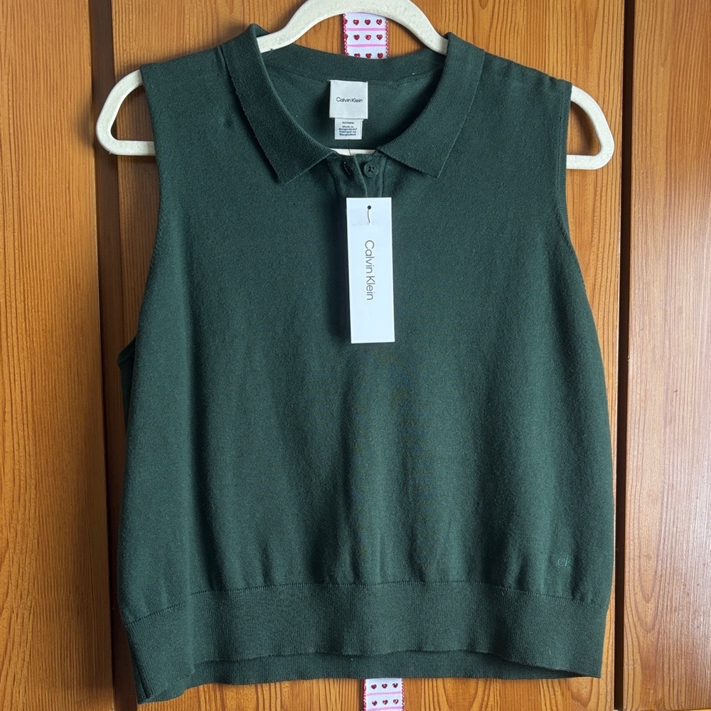 NWT XL Calvin Klein Dark Green Sleeveless Blouse Womens